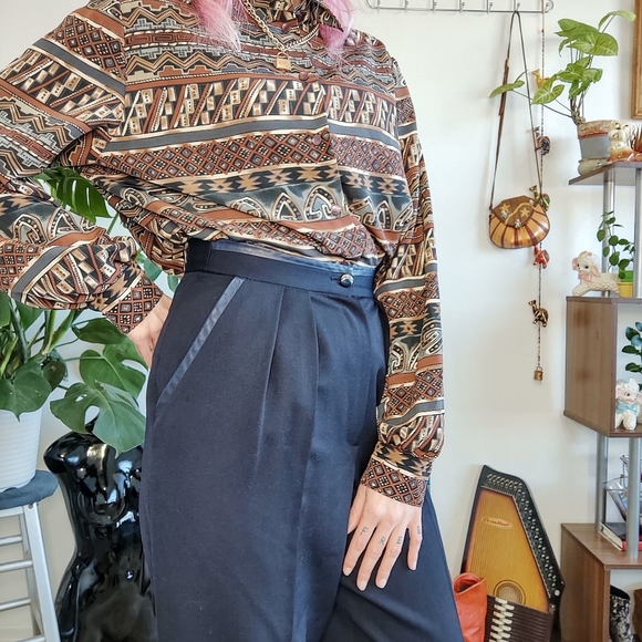 Vintage Wool Pants with "Leather" trim - Picture 2 of 12
